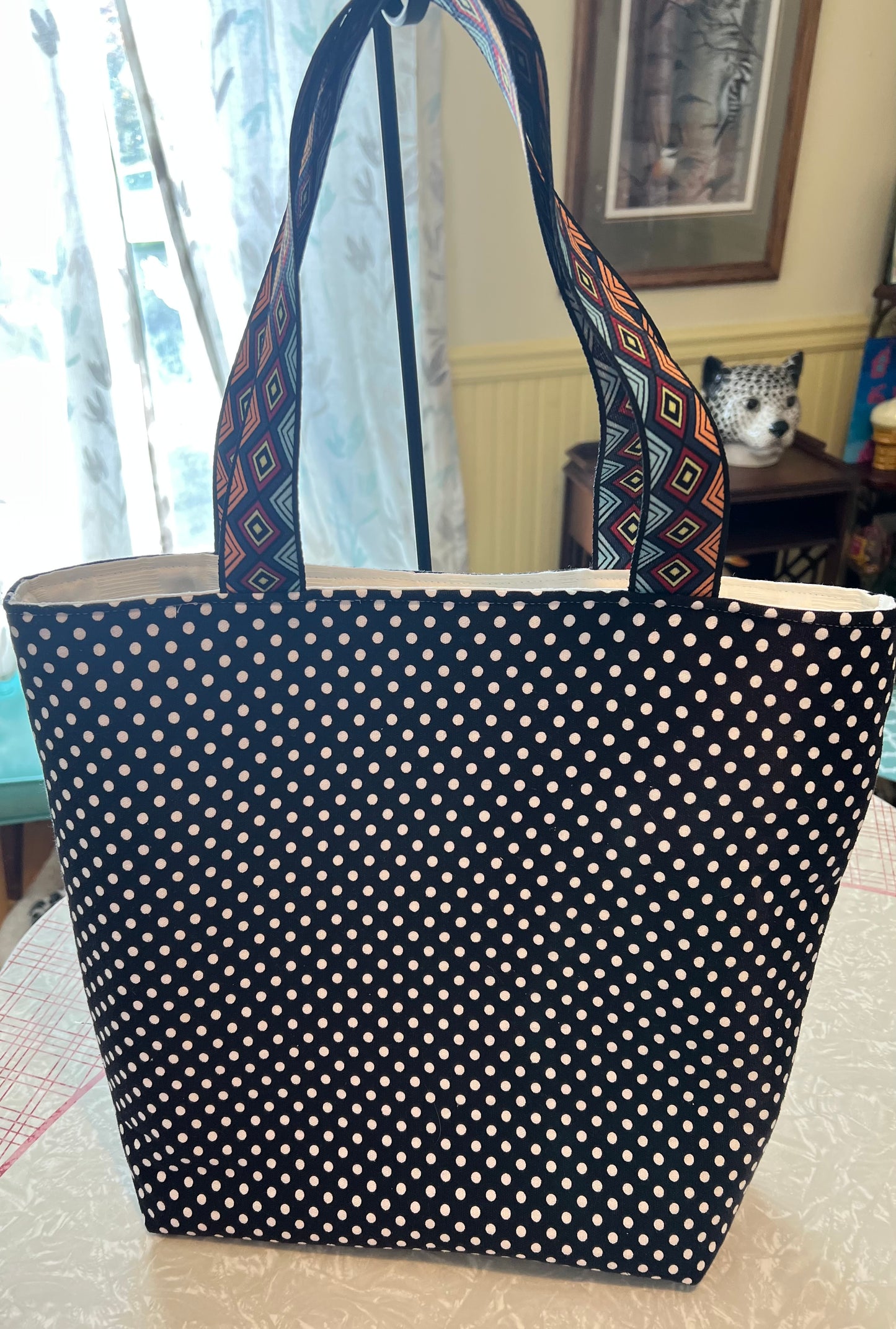 Polka Dot Tote Bag with Diamond shapes Nylon Webbing Handles