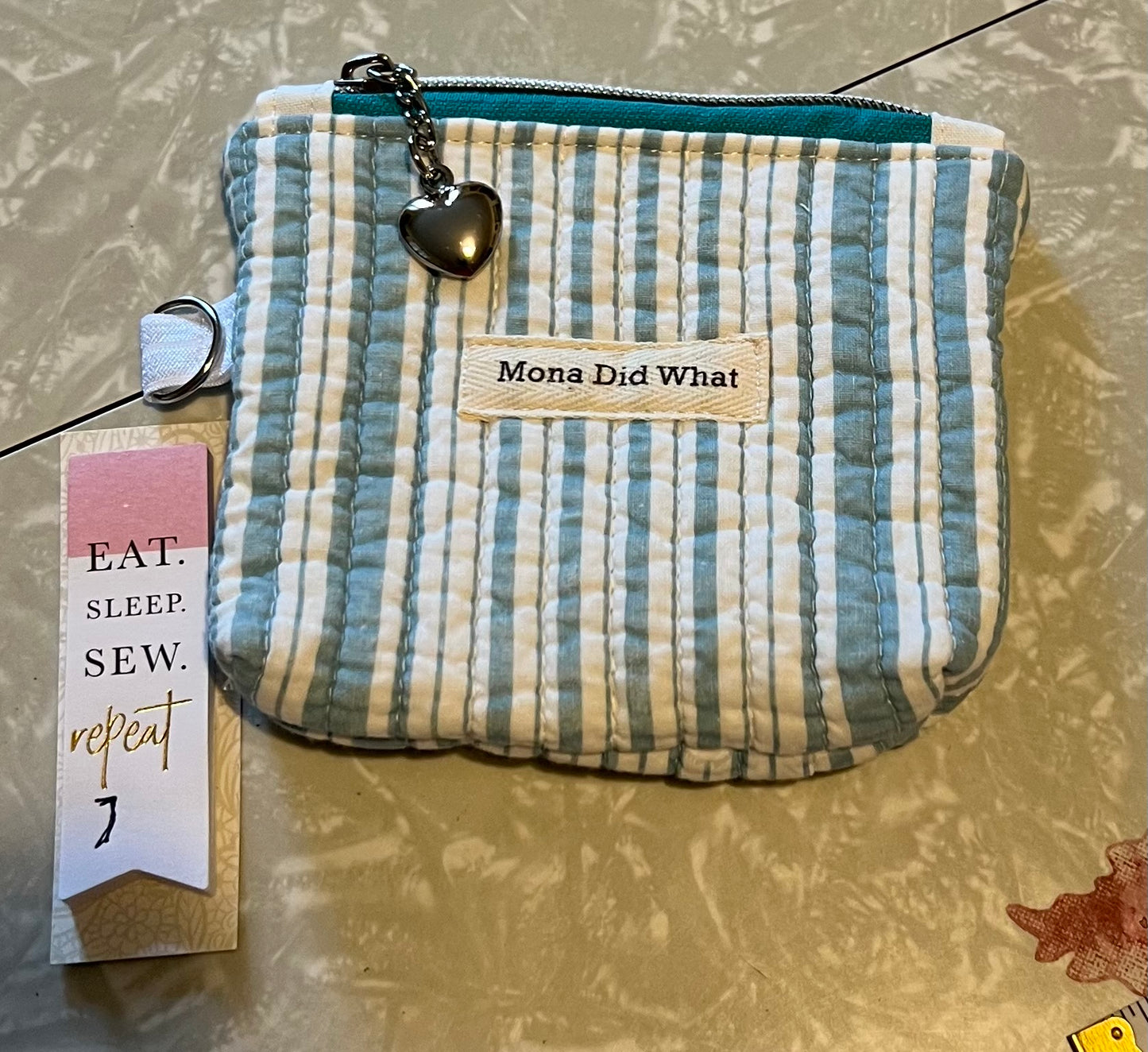 Green and White Zipper Pouch