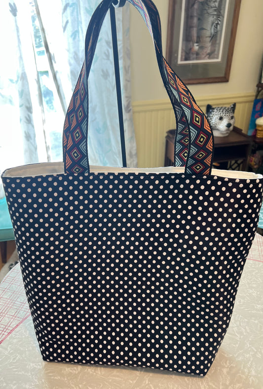 Polka Dot Tote Bag with Diamond shapes Nylon Webbing Handles